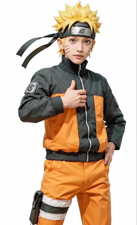 1 homem, uzumaki naruto no anime naruto shippuuden, cabelo curto , cabelo amarelo, olhos azuis, bonito, roupas laranja, Sorriso, realista clothes, roupas detalhadas, fundo da cidade, Ultra detalhe, realista
