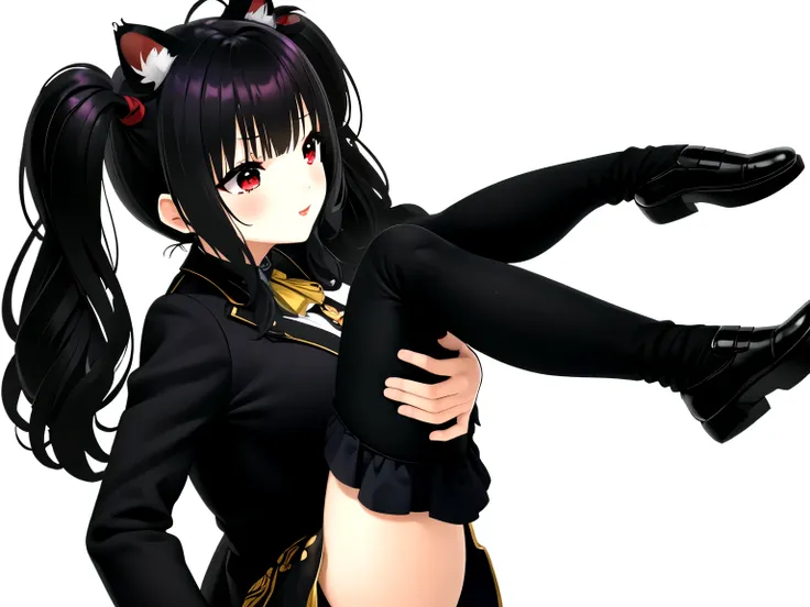 obra maestra, mejor calidad, sasaki_como, 1 chica, solo,((long hair with pigtails and a black fringe with cat ears, beautiful re...