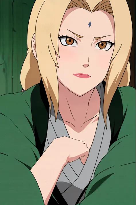 obra maestra, tsunade, pechos grandes, sin mangas, hombros descubiertos, solo, 1 chica, axilas afeitadas, absurdos, detallado, ultra high definition anime