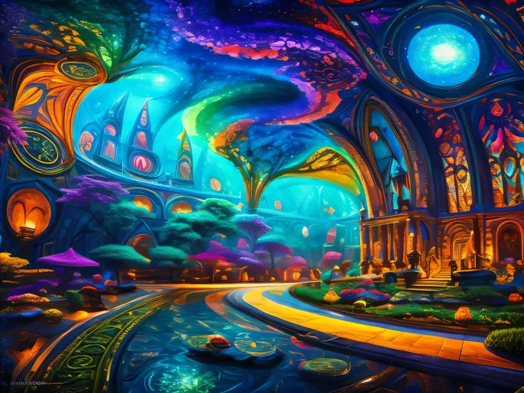 psychedelic art, magic academy, top quality, masterpiece, 8K, ultra high definition, Award-winning