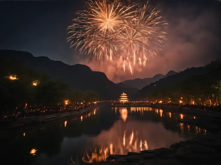 fireworks, river, ancient china