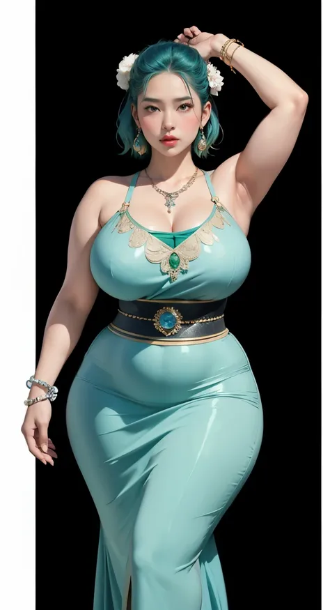 photorealistic, high resolution, soft light,1women, solo, wide hips, (detailed face),tattoo, jewelry, , , blue and green hair Color , (closeup), wide angle,, (busty), armpit , Slightly fat belly, large breasts, full body angle, 80 years old woman , thick t...