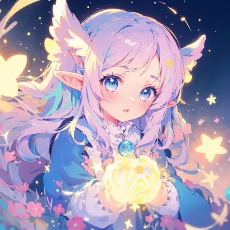 elf girl, bright colorful hair, magical, whimsical, fantasy, otherworldly, extremely detailed face, masterpiece, perfect illumin...