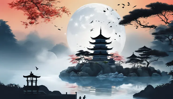 masterpiece,best quality,Chinese martial arts style,an asian night scene with lanterns and water lilies,asian pond with many lanterns and boatsa night scene with many lights and boats in the water, Lake surface, lotus flowers,beautiful night scene,(((Chine...