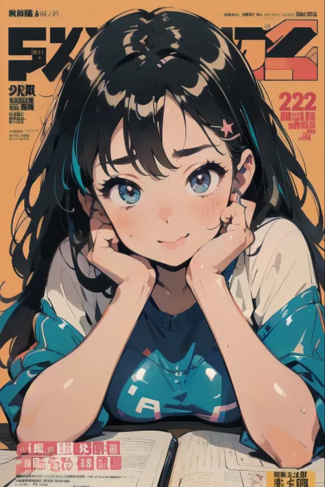 nsfw, beautiful anime-style girl, ,clean small surfaces,  (magazine cover:1.4),  ((from before:1.２))、((close up of face)), (look...