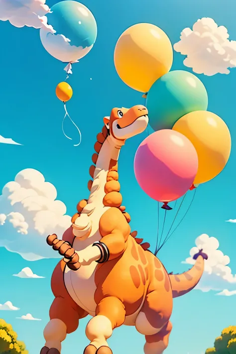 brontosaurus with balloons cartoon for children
