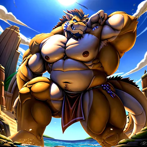 shendu, eastern dragon king, male dragon, eastern dragon, very big muscles, hulking, extremely strong, big abdominal muscles, hefty musclegut, pecs, muscular dad body, Strong and robust musclegut , strong abs, sharp claws, dragon feet claw, full body, loin...