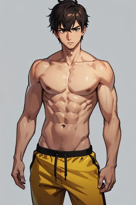 male，Wear sweatpants，Naked torso，stand，blank background