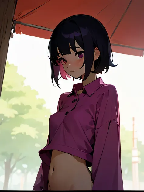 40&#39; No bra, lower body, Japanese, short hair, pubic hair, No panties, beautiful breasts, embarrassing, Shyness, worries,magenta polo shirt,black hair,tent