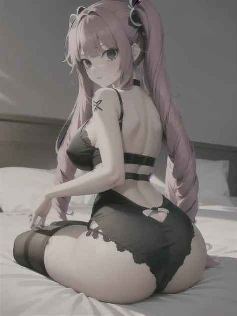 anime girl in black lingerie sitting on a bed with a red headboard, GIRL WITHOUT PANTIES, VISIBLE VAGINA AND ANUS, NAKED GIRL, seductive anime girl, anime girl with skirt, anime girl showing her ass, beautiful alluring anime woman, attractive anime girl, a...