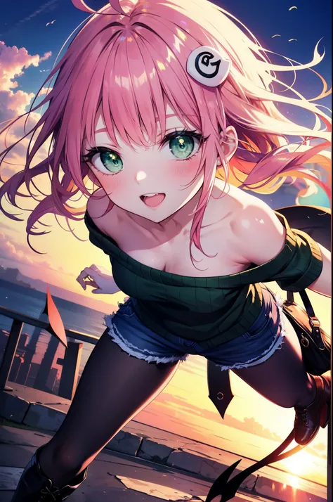 lara deviluke, lara deviluke, long hair, pink hair, tail, ahoge, bangs, hair ornaments, (green eyes:1.5), happy smile, smile, op...