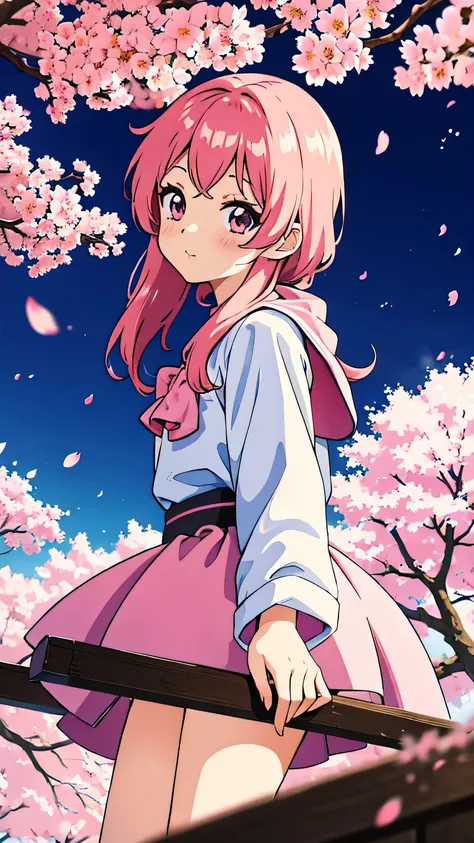 kawaii anime girl DJ in front of cherry blossoms in anime