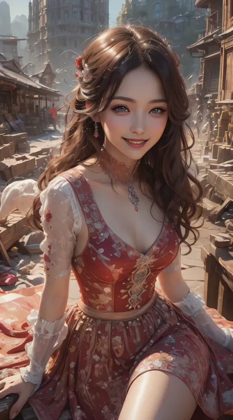 masutepiece, Best Quality, Illustration, Ultra-detailed, finely detail, hight resolution, 8K Wallpaper, Perfect dynamic composition, Beautiful detailed eyes, doress,Medium Hair, mid-chest, Natural Color Lip, Random and sexy poses,Smile,Tower Mansion
