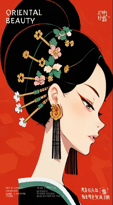 close-up of woman with a flower in her hair, chinese beauty, chinese art style, geisha hairstyle, ancient chinese princess, beau...