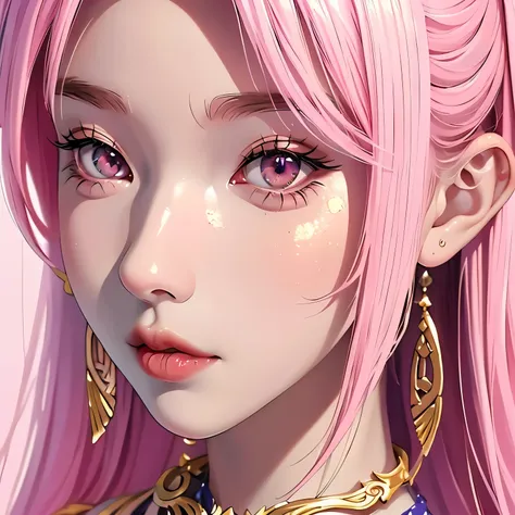 a close up of a woman with pink hair and a necklace, detailed portrait of anime girl, detailed digital anime art, intricate ornate anime cgi style, stunning anime face portrait, artwork in the style of guweiz, artgerm. high detail, artgerm detailed, close ...