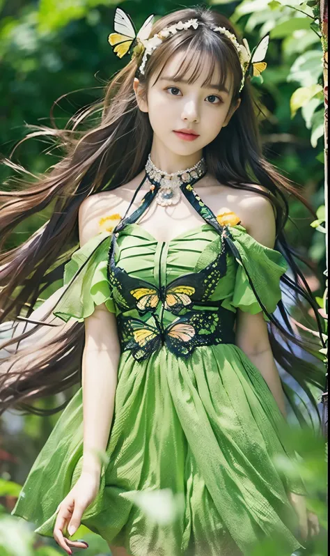 masterpiece, best quality，8 thousand, ultra high resolution，Real light and shadow，Cinema Lens，(beautiful eyes:1.1)， ((The middle shot scene is，upper part of the body))，dynamic pose，on a green meadow，The gentle goddess approached with gentle steps.。he wore ...