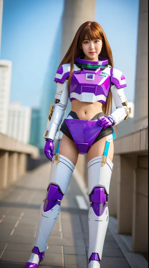 RAW, Masterpiece, Ultra Fine Photo,, Best Quality, Ultra High Resolution, Photorealistic, Sunlight, Full Body Portrait, Stunningly Beautiful,, Dynamic Poses, Delicate Face, Vibrant Eyes, (Side View) a close up of a woman in a pink and white gundam custume,...