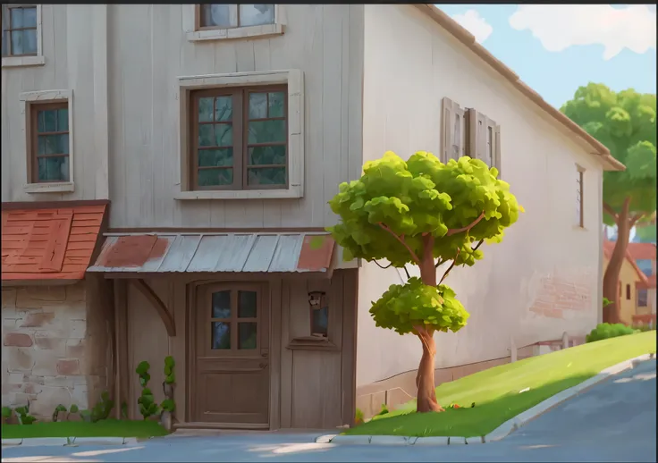 masterpiece，High quality old houses，Pixar anime style，Disney animation style，Tree