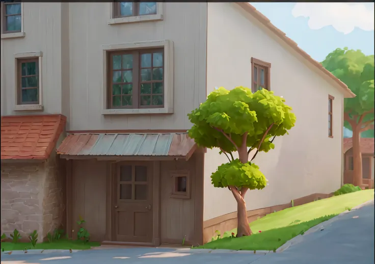 masterpiece，High quality old houses，Pixar anime style，Disney animation style，Tree