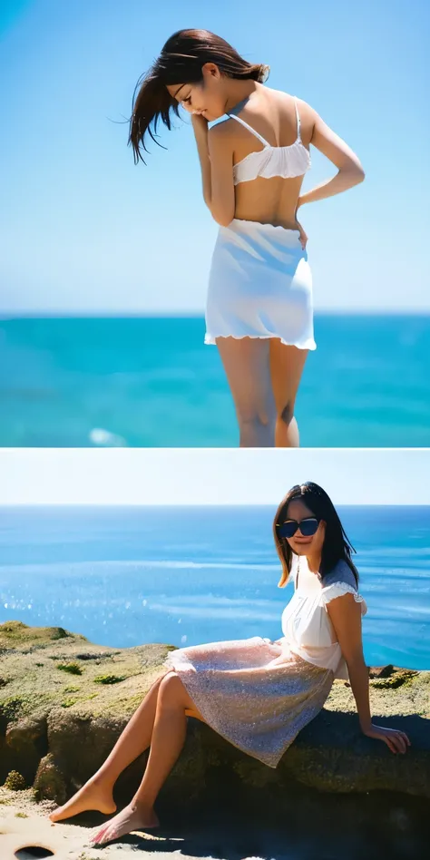 girl、gal、exposed、Ocean、sun、