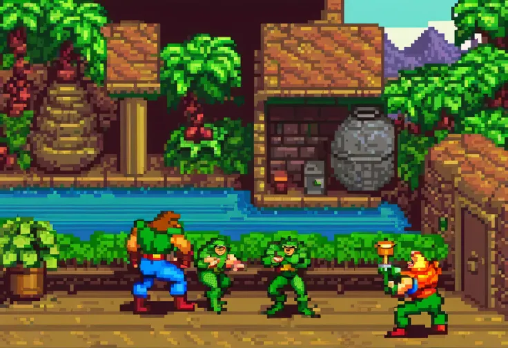 a game scene from the retro game battletoads & double dragon: the ultimate team, pixel art, 16 bit, 16 bit color palette, sega m...