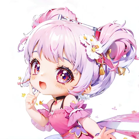 um close up de uma garota de desenho animado com um vestido rosa e uma flor em seu cabelo, anime moe artstyle, splash arte anime , Anime Chibi, Chibi Anime , character art of maple story, , cute anime waifu in a nice dress, Ou impacto de Ayaka Genshin, Ani...