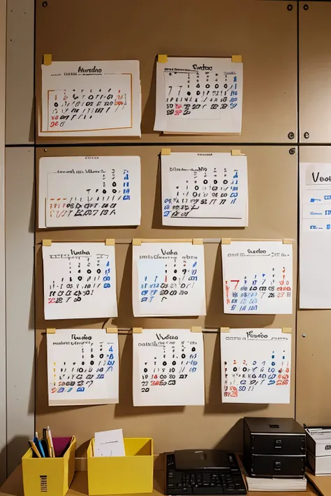 calendrier sur un bureau avec des dates entourées et des post-its