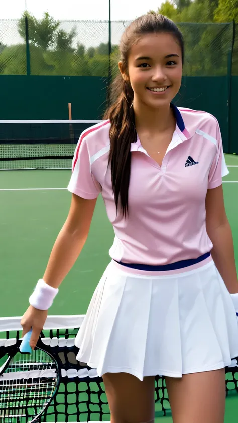 ((perfect anatomy, anatomically correct, super dense skin)), 1 girl, alone, Japanese, 16 years old, tennis player, shiny skin, Take in the scenery, 
beautiful hair, beautiful face, detailed and beautiful eyes, brown eyes, (long hair:1.7, side ponytail:1.5,...