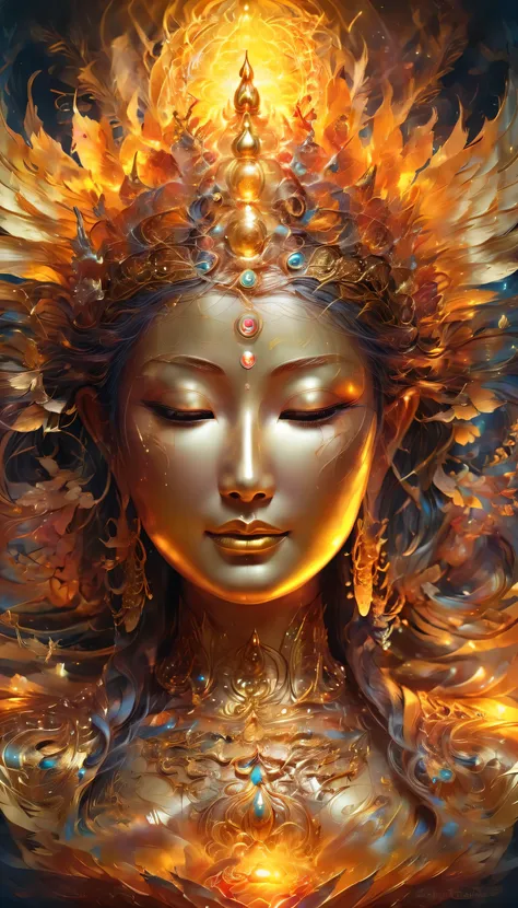 handsome buddha in front、golden with a golden aura、detailed images、the sun of the spirit world is god&#39;s love and wisdom、