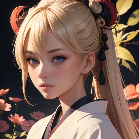 Top-quality, highly detailed CG Unity 8k wallpaper, realistic, Unity, brilliantly rendered, all-encompassing view, a pretty blonde lady with straight facial features, hair tied at the back in a loose style that doesnt touch her shoulders, wearing a traditi...