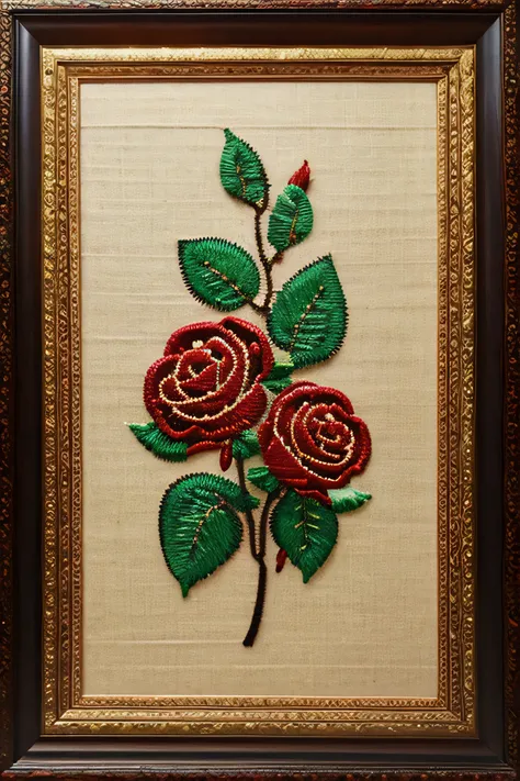 embroidery frame with rose, embroidery, red white green Embroidery thread