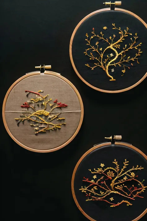 Simple embroidery with lightning, embroidery, gold Embroidery thread, black background