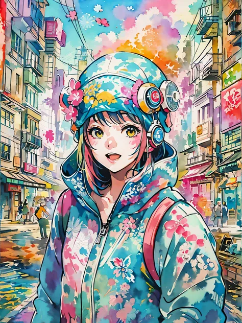 Akira Toriyama style、style、8K quality, Kawaii Design, intense watercolor, watercolor detailed art, watercolor splash, surreal, avant-garde pop art, Beautiful and expressive paintings, Beautiful artwork illustration, very colorful tones, wonderful, cool bea...