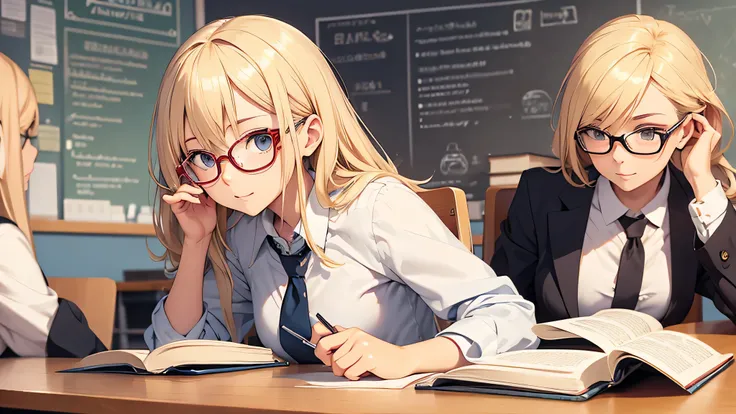 glasses girl so cute in classromm blonde hair