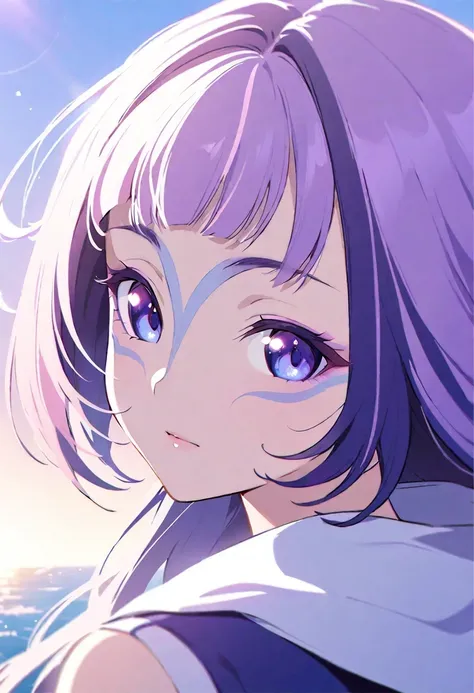 (((shylily)))，Anime girl running towards the sun, the boat is coming, the dog on the road, purple flower, there is a tower, anime vision of cute girl, portrait of cute anime girl, cute detailed digital art, portrait in anime style, beautiful anime portrait...