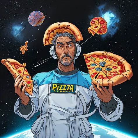 Other world man in space thinking how to get to earth to get a pizza ultra hd