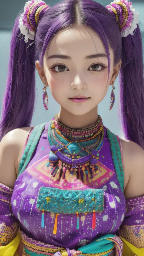 (disorganized, High resolution, super detailed), (1 girl:1.3), twin tails, purple hair, break , glitch art, digital distortion, pixelated fragment, Data corruption, colorful noise, visual chaos, contemporary aesthetics break , enamel art, glass-like surfac...