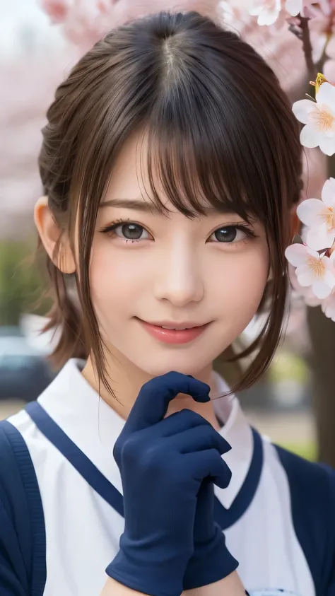 one girl, (a beauty girl, delicate girl:1.3), (14 years old:1.3),
break, (spring, cute uniform:1.3),
break, (Street view:1.3), (cherry blossoms fall:1.3), (wool gloves), perfectly trimmed fingers,
break, very fine resolution, (symmetrical eyes:1.3),
break,...