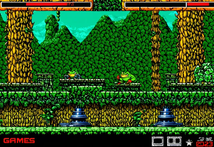 game scene from the retro Battletoads game, 32 bits, 32 bit color palette, Amiga CD32, retro textures, original gameplay, full compliance with the original Battletoads game