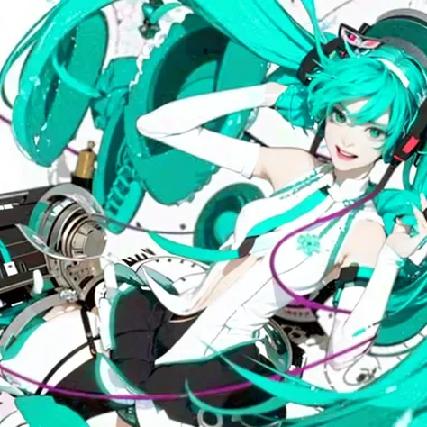 ((Masterpiece)), (best quality), (มีvery detailed), ((very detailed)), 4k, (8k),1 girl,Hatsune Miku,Japanese girl,White sleeveless shirt and blue tie