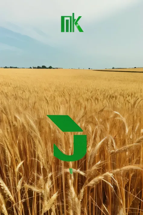 Minimalist flat logo design: three letters H-M-J arranged in a modern and sleek way, interconnected by gentle curves to create a harmonious flow. At the bottom of the letters, a stylized wheat stalk emerges, symbolizing agricultural production. The colors ...