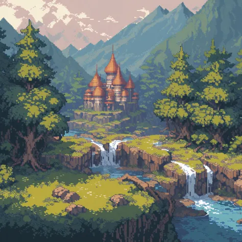 (masterpiece, best quality:1.2), pixel art,landspace,forest