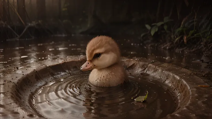 baby duck on pluto in his favorite mud bath