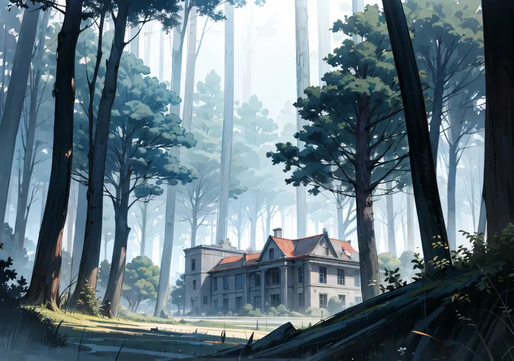 (((forest))) , ((dark)) , mansion , night , ruins , western-style building