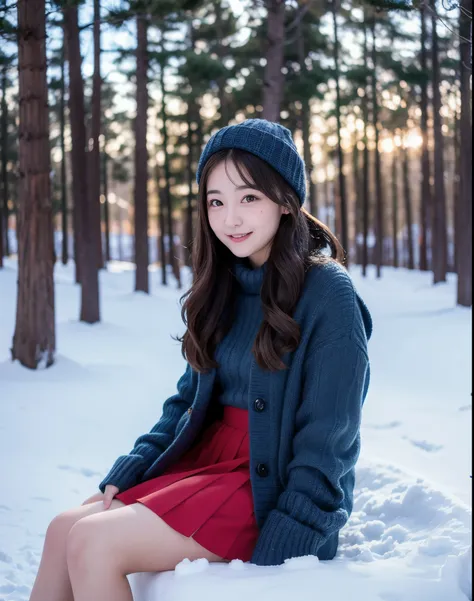 Girl sitting in snow make  skirt an 