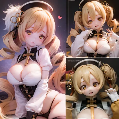 (best quality,ultra-detailed,masterpiece:1.2),expressive eyes,perfect face,beautiful Mami Tomoe,sofisticated pose,long pink hair,golden eyes, pink lips,detailed magical girl costume,dark background,glowing ,anime style,vibrant colors,mysterious aura cute (...