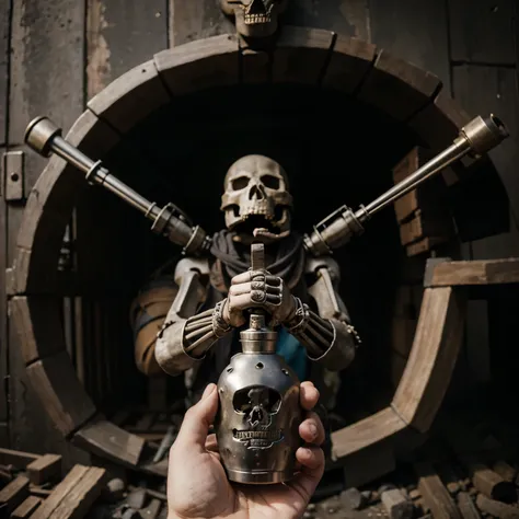 Skeleton hand holding grenade 