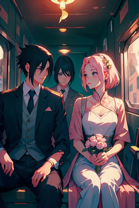 sasusaku the couple in the photo is deeply in love and lost in the moment. sasuke, the tall, handsome man with chiseled features...