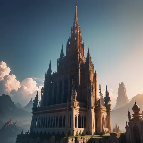 A palace carved into the side of a colossal mountain, its spires reaching towards the heavens.