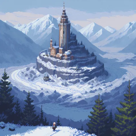 (masterpiece, best quality:1.2), pixel art,landspace,snow